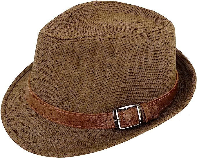 Simplicity Panama Style Trilby Fedora Straw Sun Hat with Leather Belt | Amazon (US)