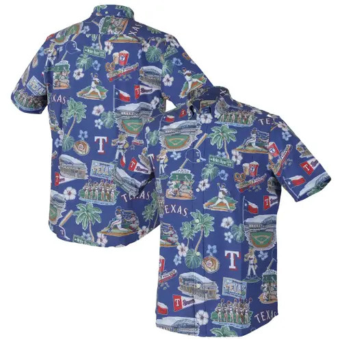 Men's Reyn Spooner Royal Texas Rangers Scenic Tri-Blend Performance Button-Up Top at Nordstrom, Size Large | Nordstrom