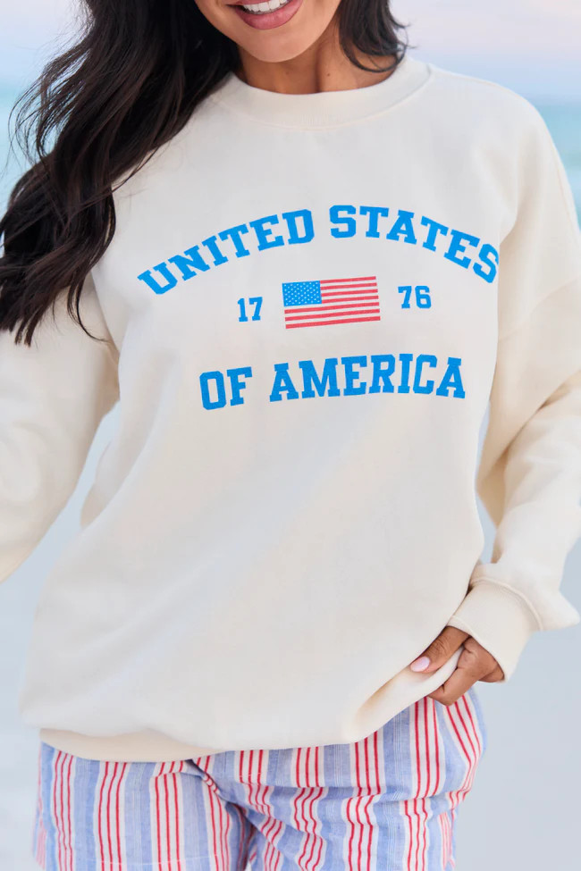 Classic USA Flag Cream Graphic Sweatshirt | Pink Lily