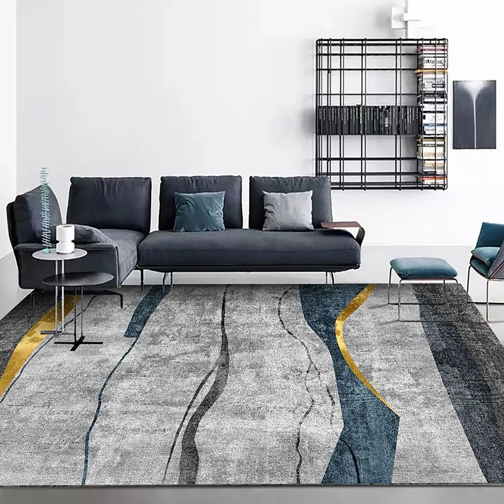 Modern Abstract Gray and Gold Rug Rectangle 5' x 7' Area Rug | Homary
