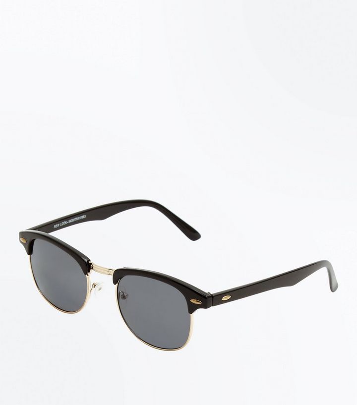 Black Oval Detail Sunglasses | New Look (UK)