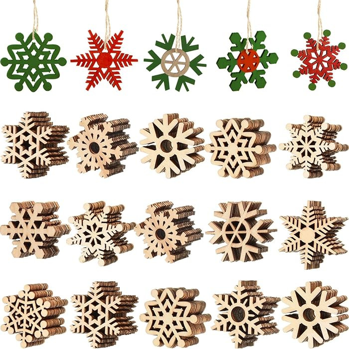100 Pcs Christmas Unfinished Wooden Snowflake Ornaments Snowflake Hanging Cutouts Blank Wood Slic... | Amazon (US)