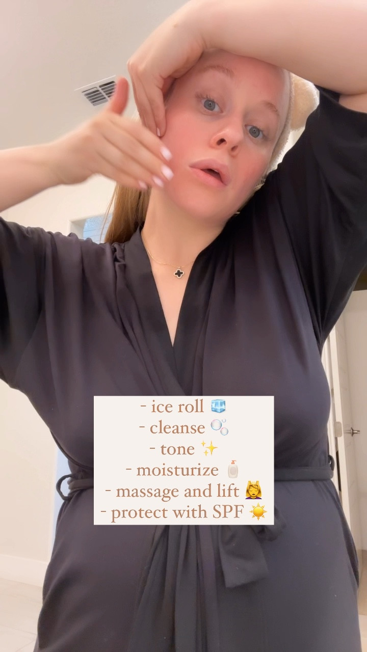 - ice roll 🧊
- cleanse 🫧
- tone ✨
- moisturize 🧴
- massage and lift 💆‍♀️
- protect with SPF ☀️

#LTKStyleTip #LTKVideo #LTKBeauty