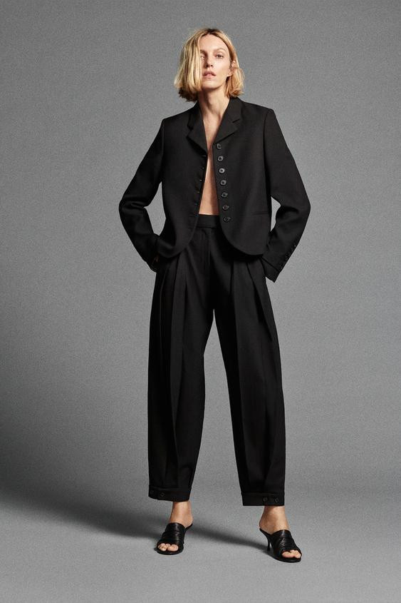 Zara - Zw Collection Pleated Trousers With Tabs - Black - Xs - Woman | Zara US