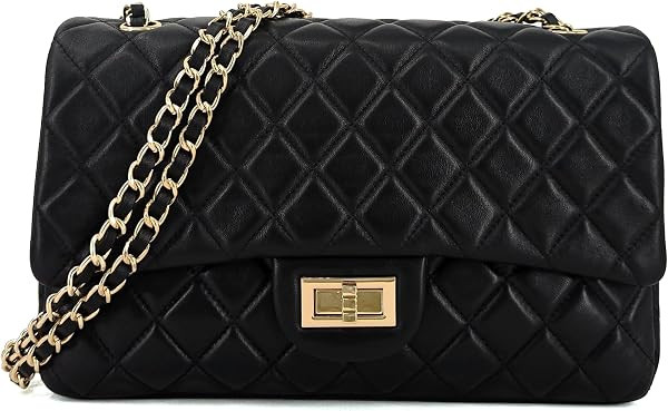 M-ioi-M Quilted Lambskin Leather Crossbody Bag for Women, Classic Single Flap Shoulder Purse with... | Amazon (US)