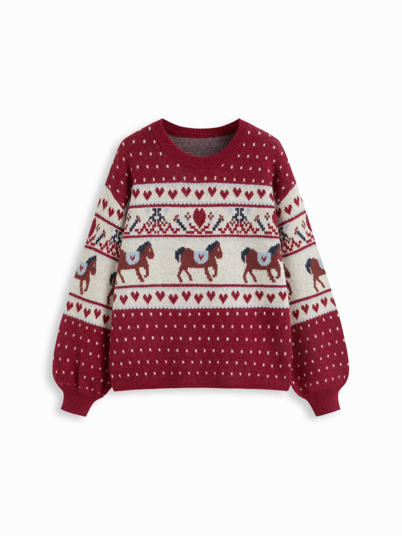 Knit Fabric Knit Horse And Heart Fair Isle Oversized Sweater For Daily Casual | Cider