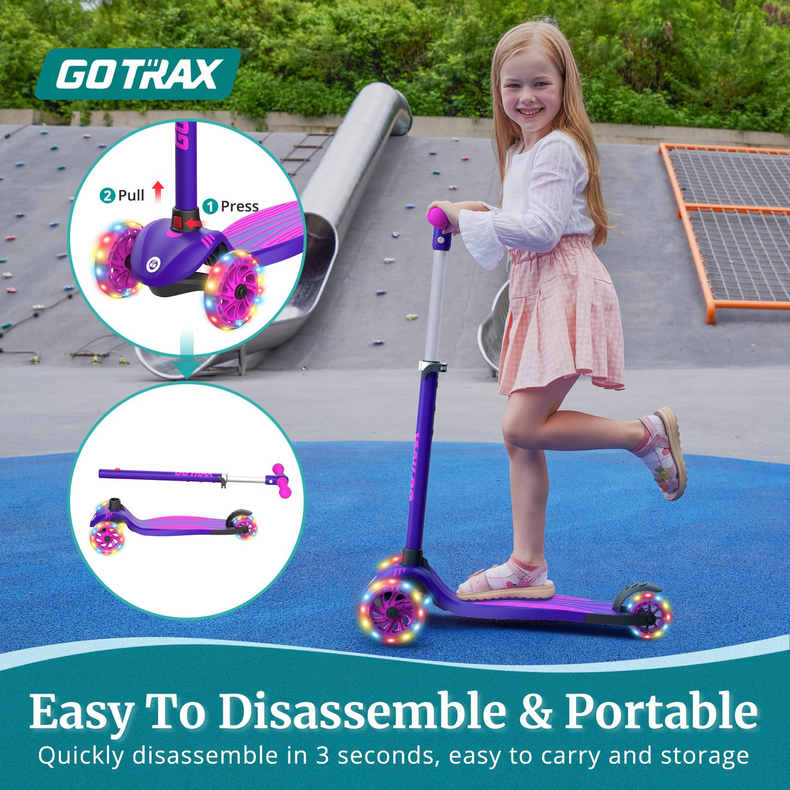 Gotrax KS1 Kids Kick Scooter, LED Lighted Wheels and 3 Adjustable Height Handlebars, Lean-to-Stee... | Amazon (US)