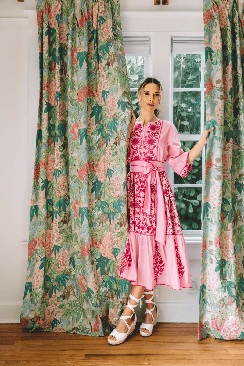 Jewel Neck Sue Sartor Flounce™️ | Magenta/Hibiscus Embroidered Sultan | SUE SARTOR