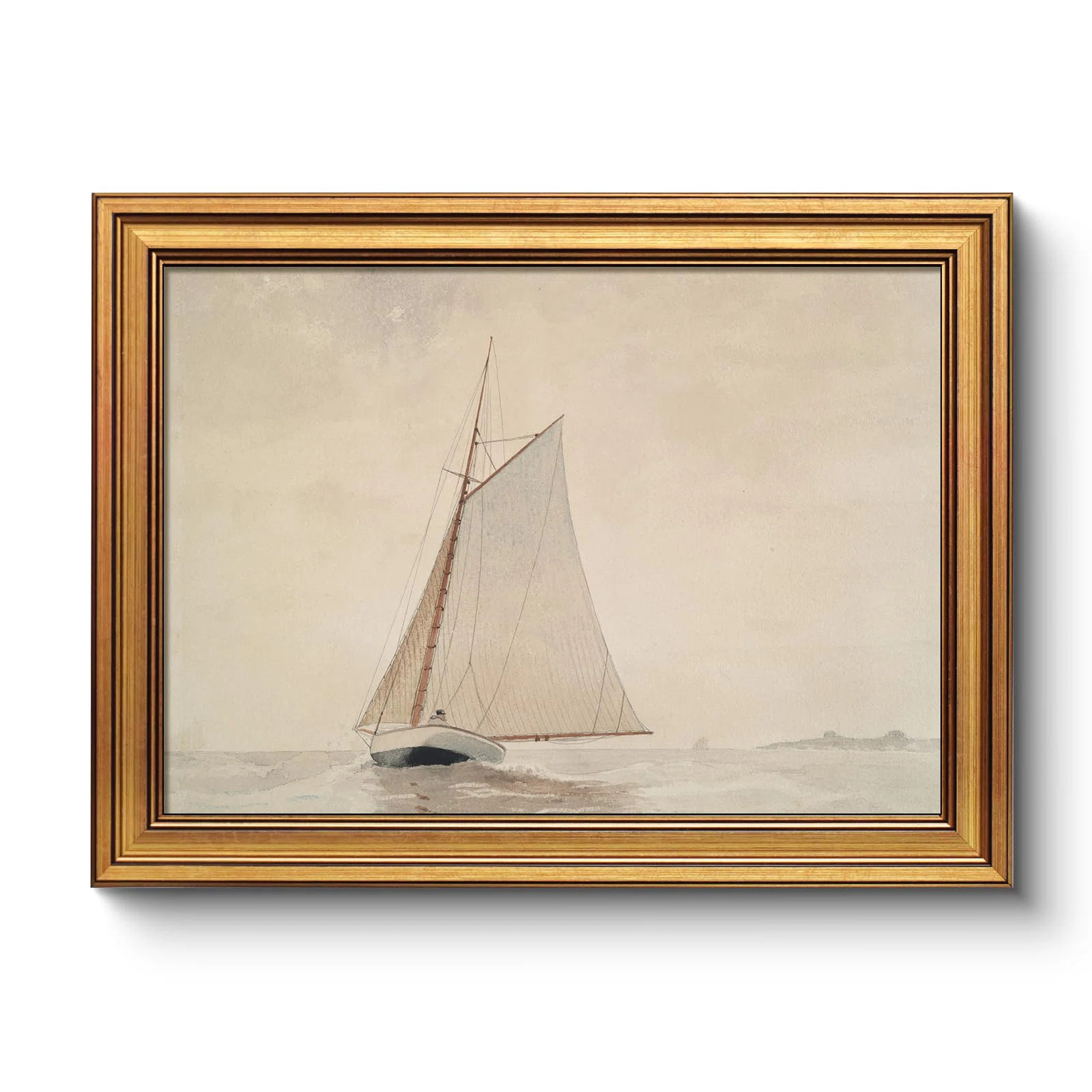 Sailboat Seaview Vintage Gold Framed Wall Art | Wayfair North America