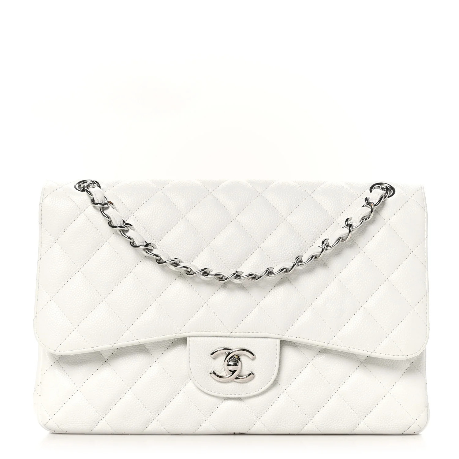 Caviar Quilted Jumbo Double Flap White | FASHIONPHILE (US)
