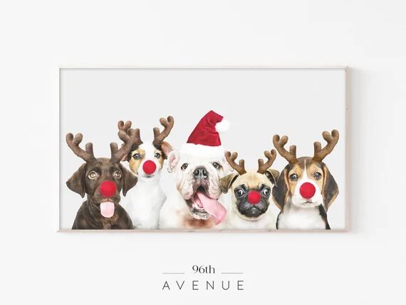 Samsung Frame TV Art | Red Nose Reindeer Tv Art | Funny Dog Art Print | Christmas | Winter Art fo... | Etsy (US)