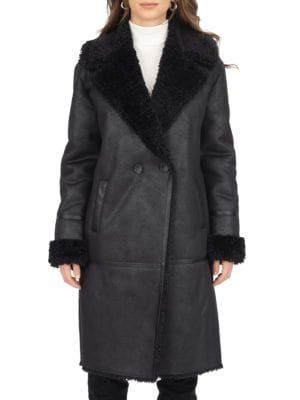 Faux Shearling Double Breasted Car Coat | Saks Fifth Avenue OFF 5TH