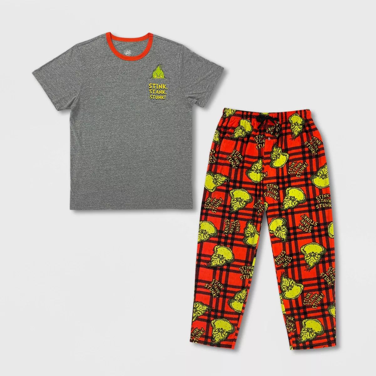 Men's Dr. Seuss The Grinch Sleep Pajama Set 2pc - Gray/Red | Target
