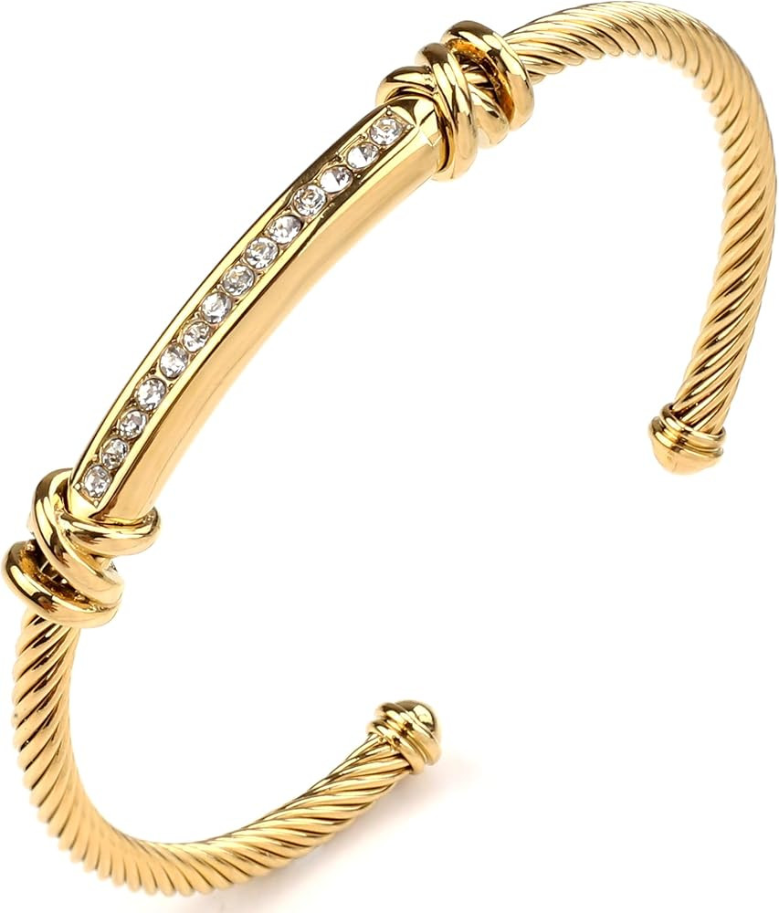 AZR Cuff Bracelets for Women Adjustable Twisted Cable Wire Bangles designer inspired Stainless St... | Amazon (US)