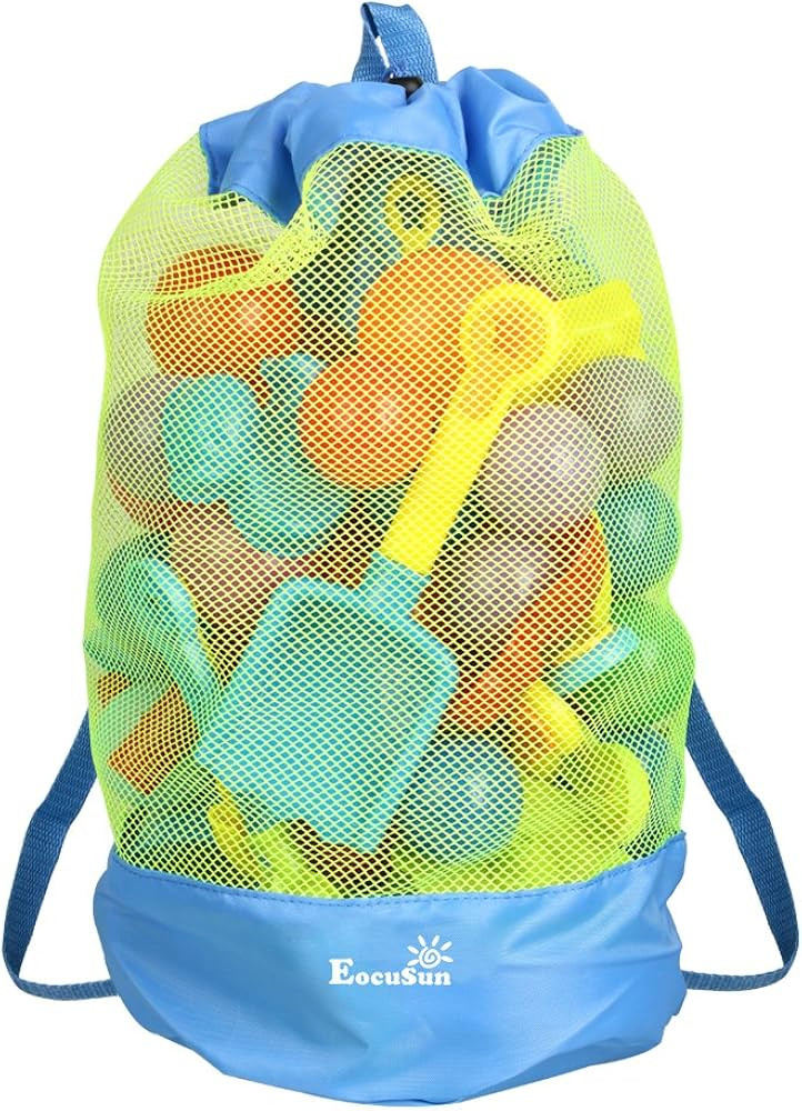 EocuSun Large Mesh Beach Bag Tote Durable Sand Away Drawstring Beach Backpack Swim and Pool Toys Bal | Amazon (US)