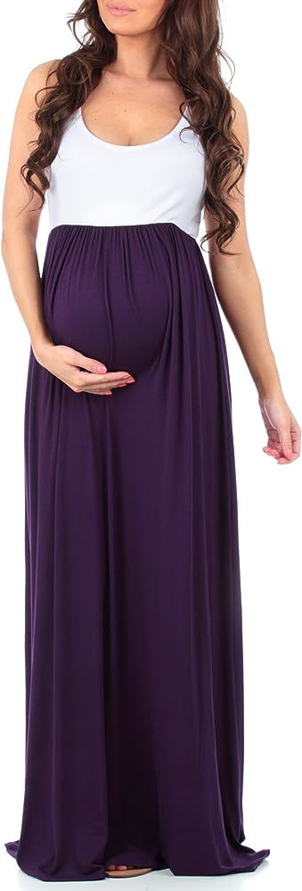 Sleeveless Ruched Color Block Maxi Maternity Dress for Baby Shower or Casual Wear | Amazon (US)