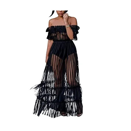AFKOXKi Women Beach Cover-Ups Dresses Off Shoulder Bikini Swimsuit Cover Up Mesh Club Maxi Dresses ( | Walmart (US)