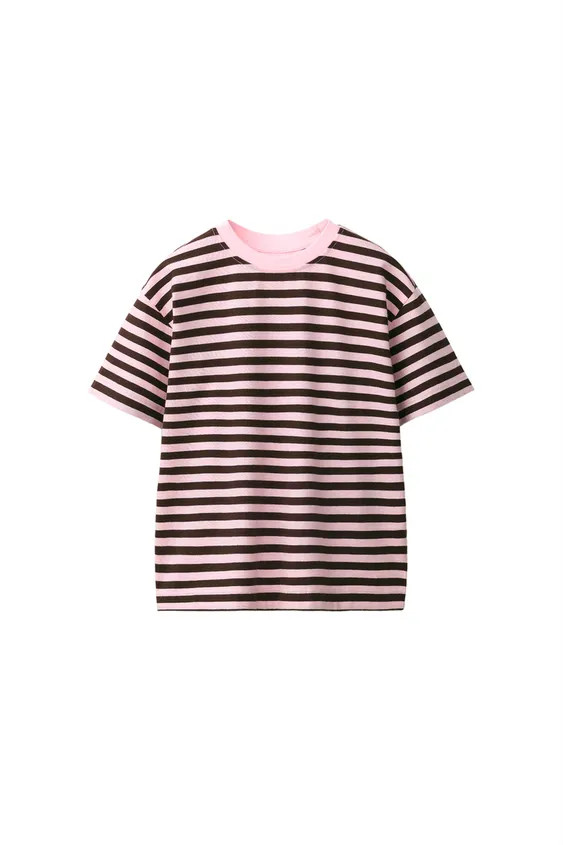 Short sleeve T-shirt with a round neck and stripe print. | Zara US