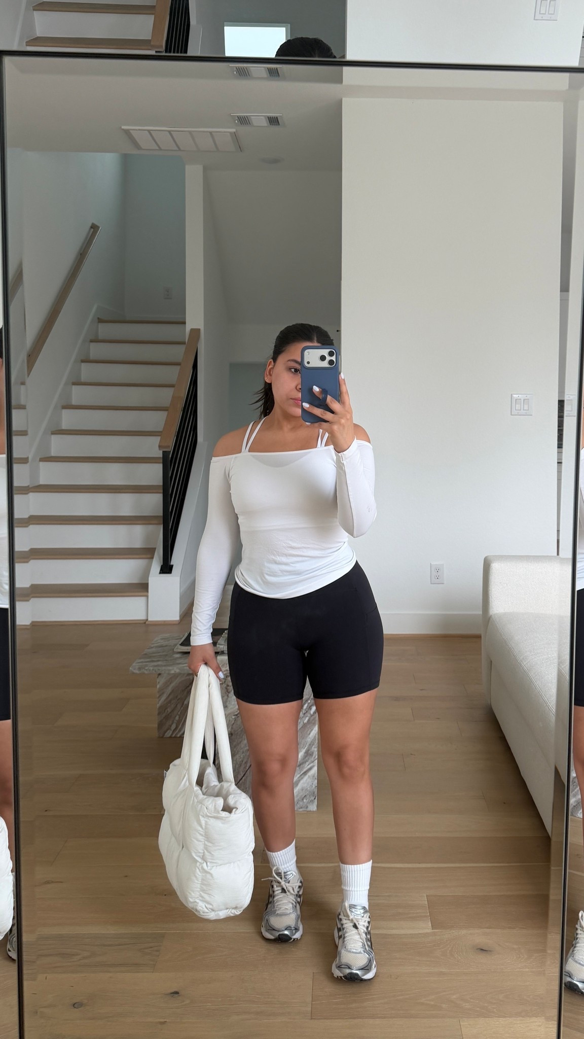 Wore to hot Pilates!! 

Biker shorts: small
Sports bra: 4 
Off the shoulder top: small
Grip Pilates socks 
Sneakers: 6.5 women 
Puffer tote gym bag 

#LTKootd #LTKActive #LTKgrwm