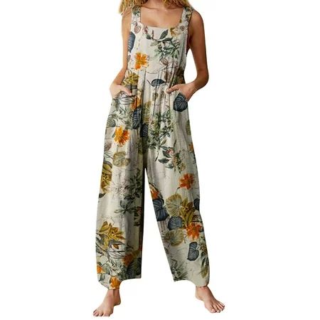 Chicuu Women Jumpsuit with Pockets Sleeveless Wide Legs Plus Size Overalls 5XL | Walmart (US)