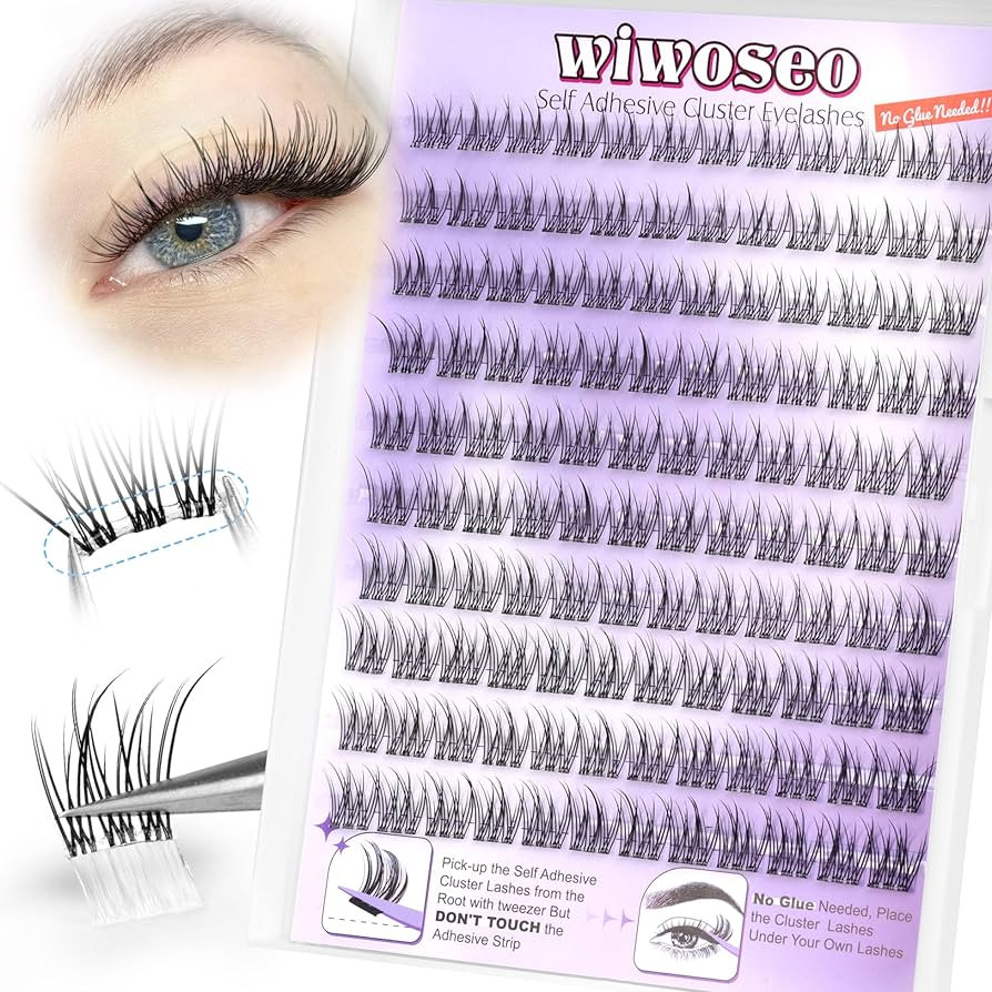 wiwoseo Clear Band Lash Clusters Self Adhesive Eyelashes Natural Press on Lashes No Glue Needed S... | Amazon (US)