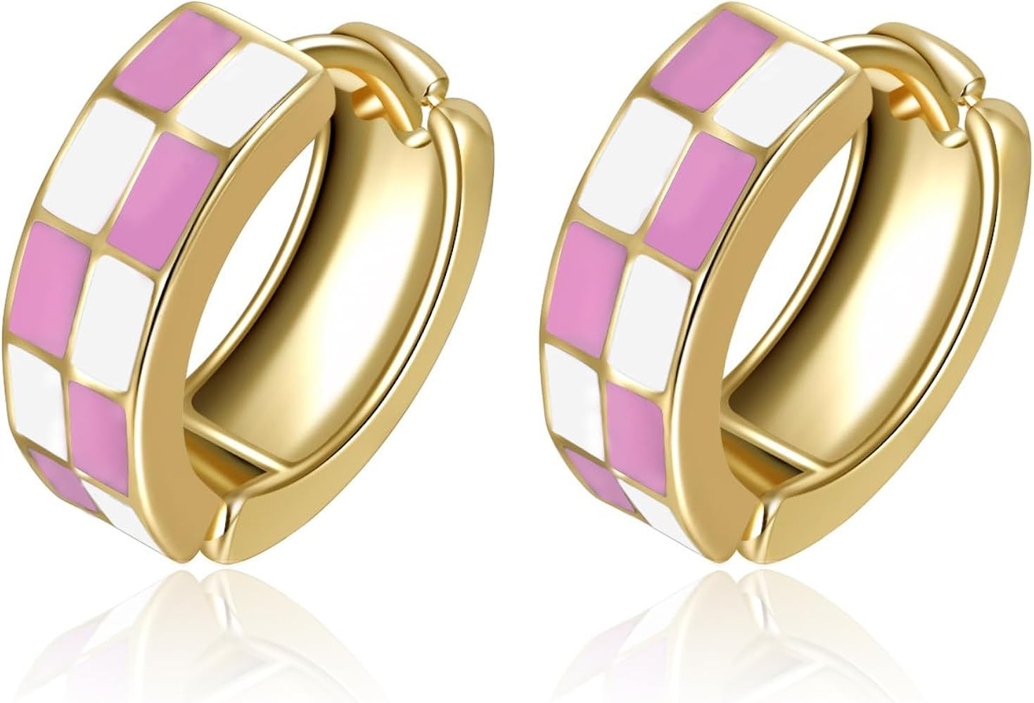 Chic Checker Small Hoop Cartilage Earrings Teacher Earrings for Women；White Black Enamel Hypoal... | Amazon (US)