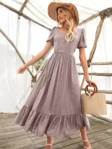 Ruffle Hem Puff Sleeve Dress | SHEIN