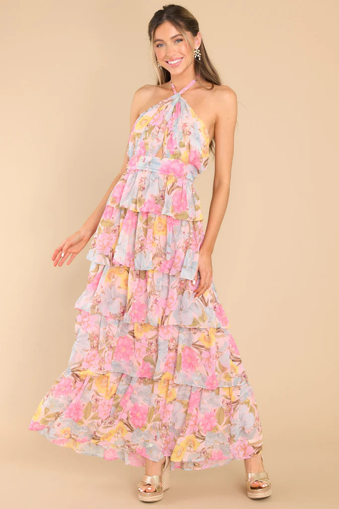 Lost In My Eyes Pink Floral Maxi Dress | Red Dress 