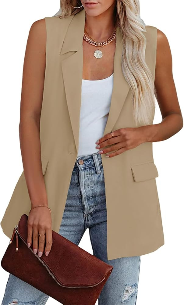 Cicy Bell Women's Sleeveless Blazer Vest Casual Open Front Single Button Summer Jacket with Pocke... | Amazon (US)