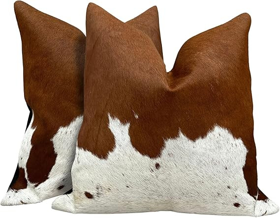 Pack of 2 Set Brown Real Cowhide Genuine Leather Cushion Covers Throw Pillow for Farmhouse Decora... | Amazon (US)