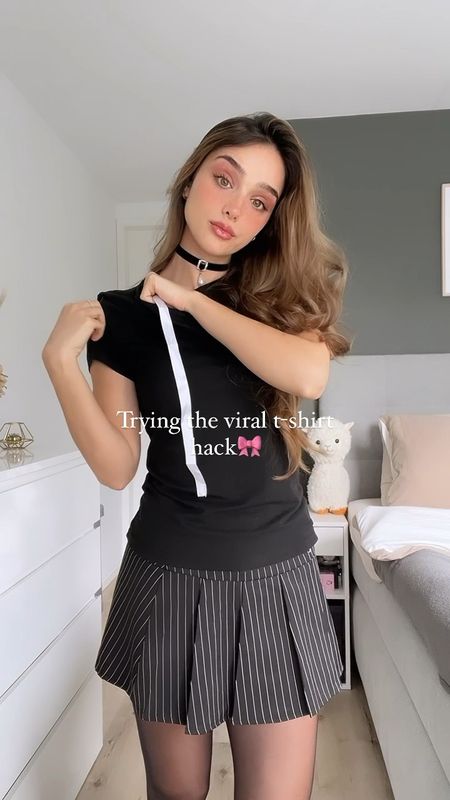 Trying the viral ribbon t-shirt hack🎀 Spring/Summer Idea🌷

Black T-shirt, Low Waist Stripe Skirt, Black Tights, Black Choker Necklace 

#LTKVideo #LTKstyletip #LTKfindsunder50