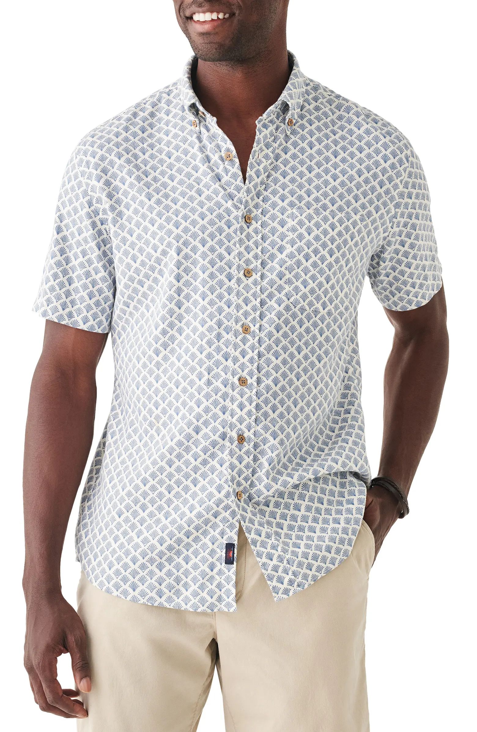 Breeze Shell Print Short Sleeve Hemp & Lyocell Button-Down Shirt | Nordstrom