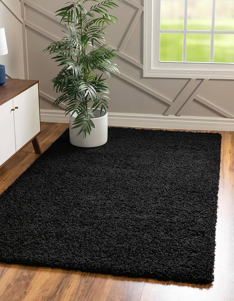 Rugs.com - Über Cozy Solid Shag Collection Rug – 8' x 10' Jet Black Shag Rug Perfect for Livin... | Amazon (US)