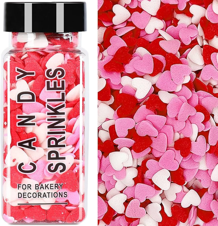 Valentines Sprinkles for Baking, Pink White and Red Heart Sprinkles for Cake Decorating, 3.53oz V... | Amazon (US)