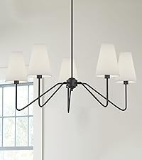 Electro bp;30"Dia 5-Arm Classic Chandeliers Matt Black with White Linen Shades,Light Fixture For ... | Amazon (US)