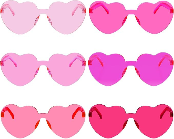 Fengek 6 Pcs Heart Shape Sunglasses Frameless Transparent Glasses Party Favors for Women, Multico... | Amazon (US)