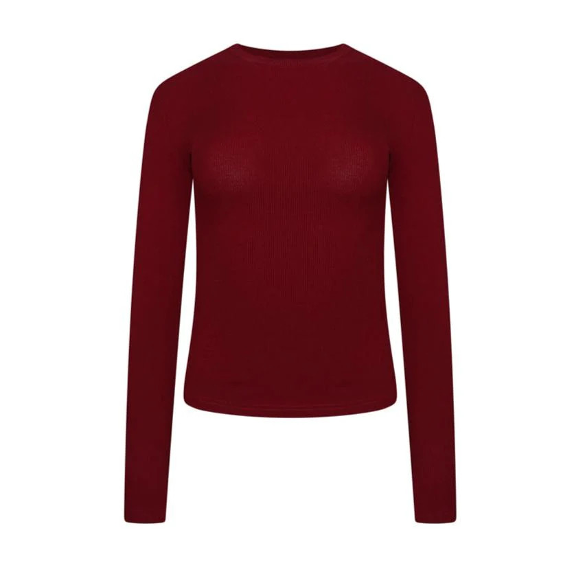 Ribbed Modal Long Sleeved Tshirt- Cherry | The NAP Co