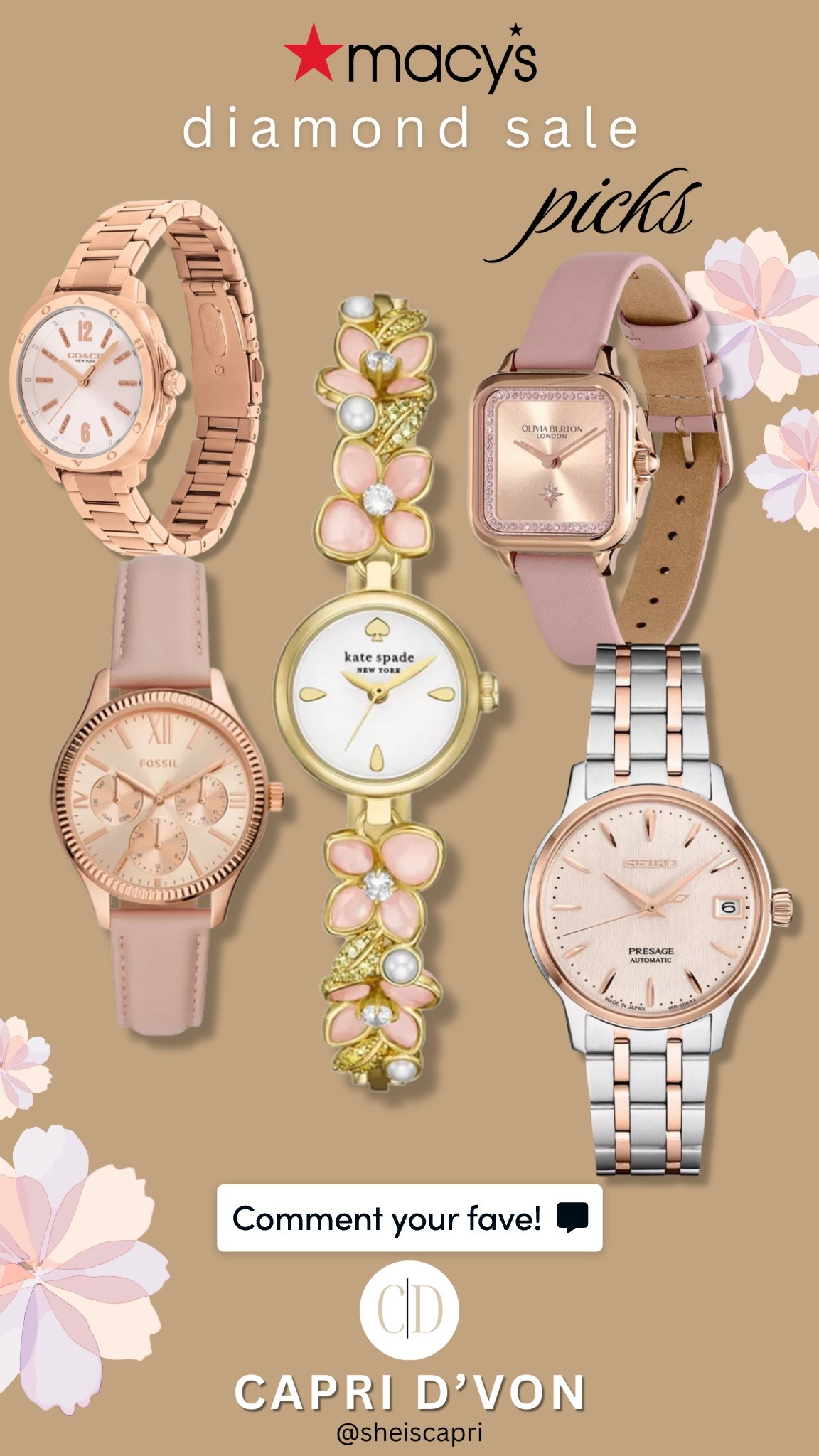 These time pieces from @Macys are so spring coded and all are on sale now for the Diamond Sale! 💎

#LTKSaleAlert #LTKMothersDay