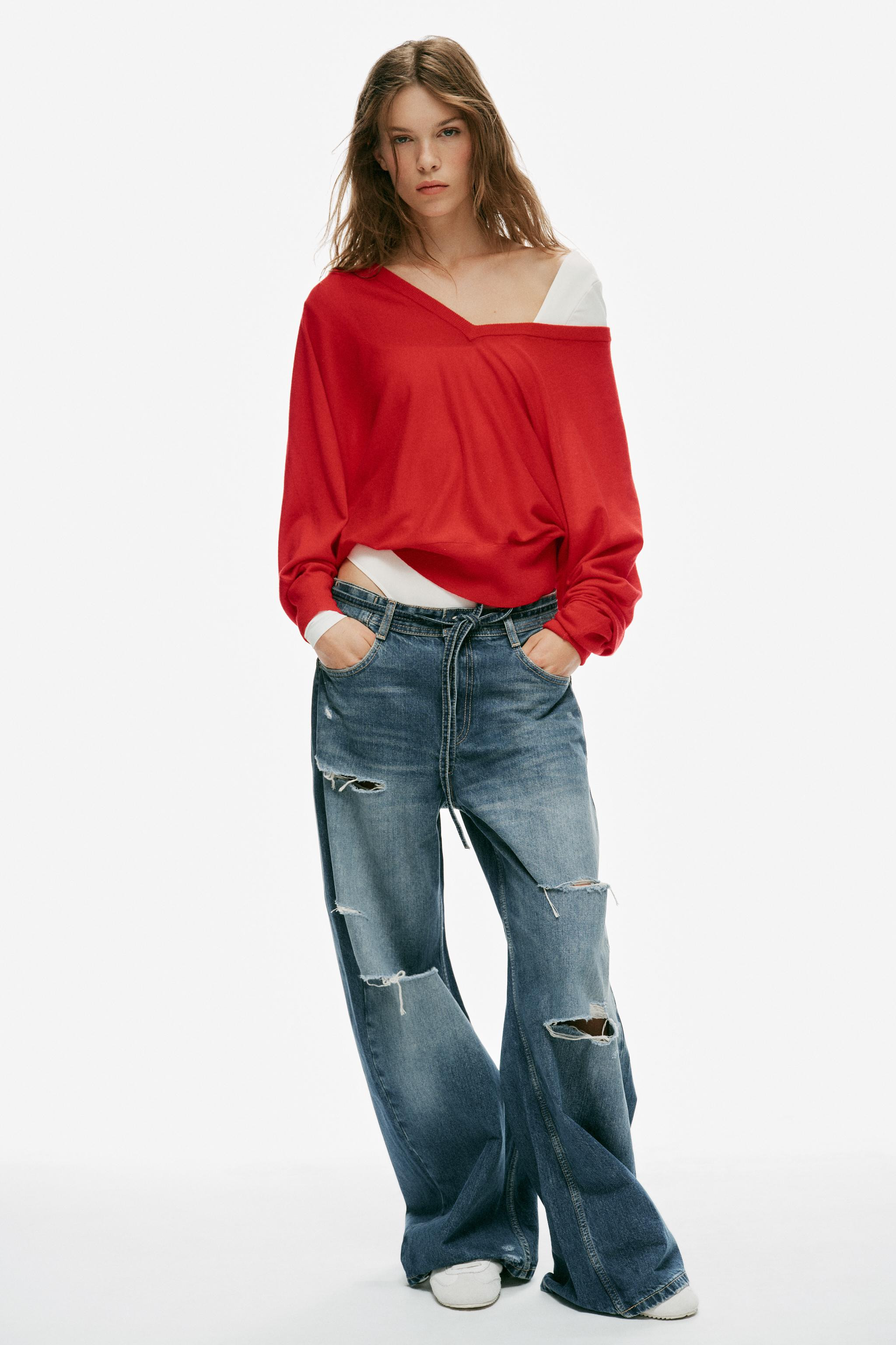 TRF BAGGY MID-RISE DISTRESSED JEANS WITH BELT | Zara US