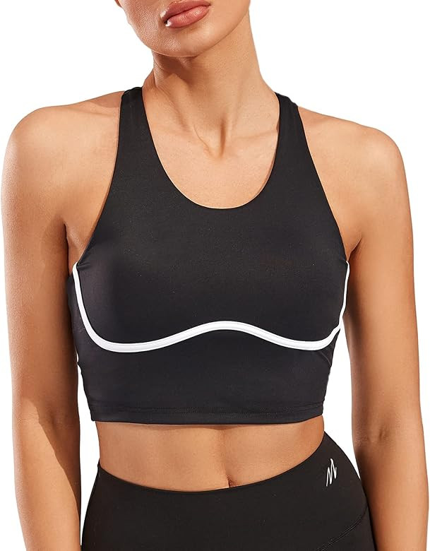 Move With You Women High Neck Longline Sports Bra Running Removable Padded Yoga Tank Tops | Amazon (US)