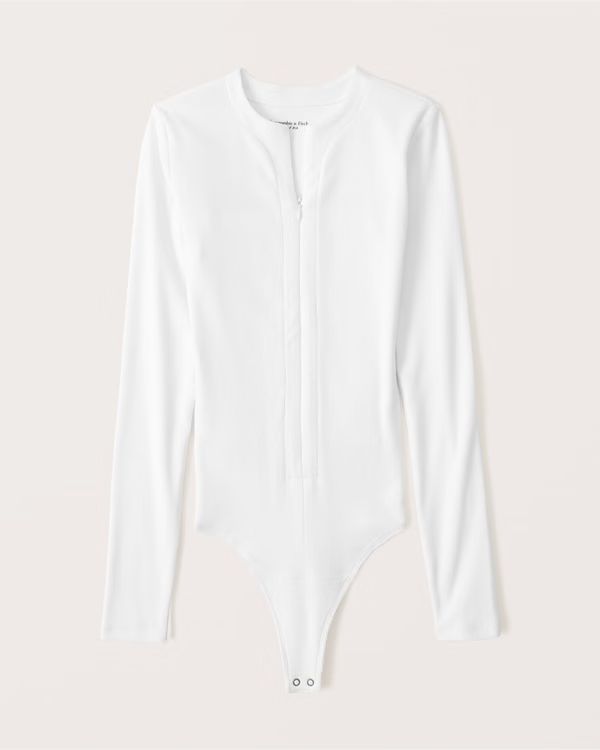 Long-Sleeve Ribbed Zip-Up Bodysuit | Abercrombie & Fitch (US)