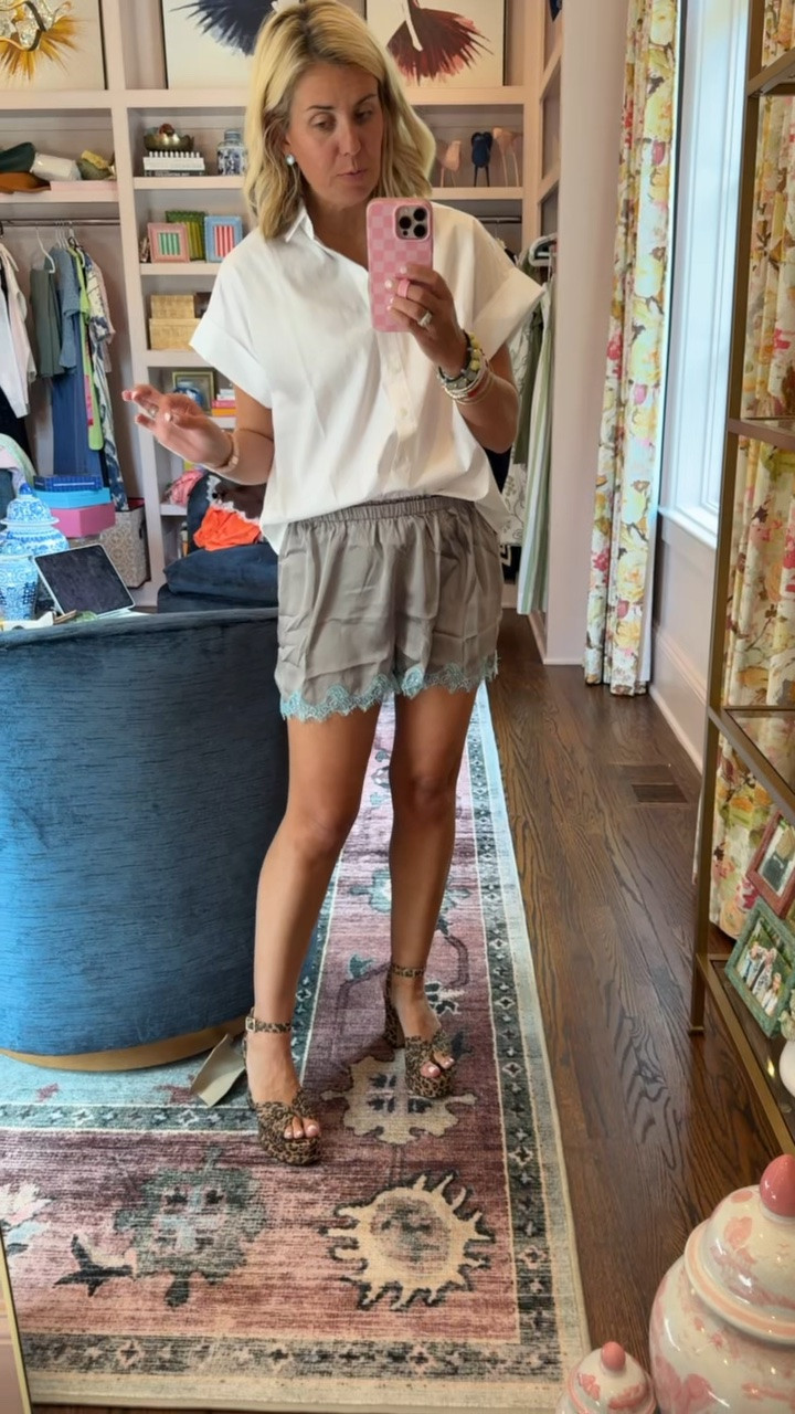 I wasn’t sure about the lace trimmed shorts, but I found a pair I love and paired it with this new short sleeve Spanx blouse…so good! 

Top - xs
Shorts - small 
Heels - 8 

CODES:
Allie + Bess - Catherine20

#LTKdayinmylife #LTKootd #LTKmomlife