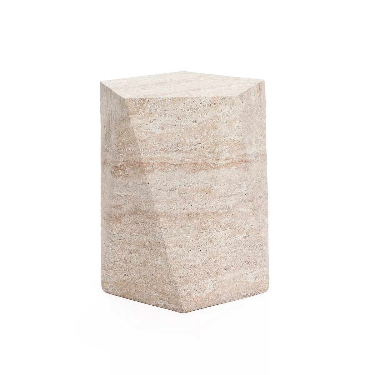 LuxenHome Travertine-Style Irregular Textured MgO Side Table Multicolored | Target