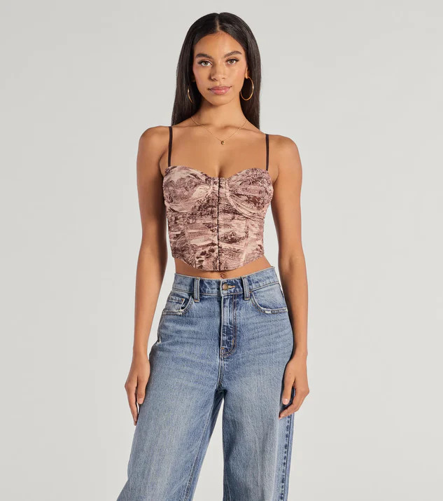 Stunning View Scenic Print Mesh Bustier Top | Windsor Stores