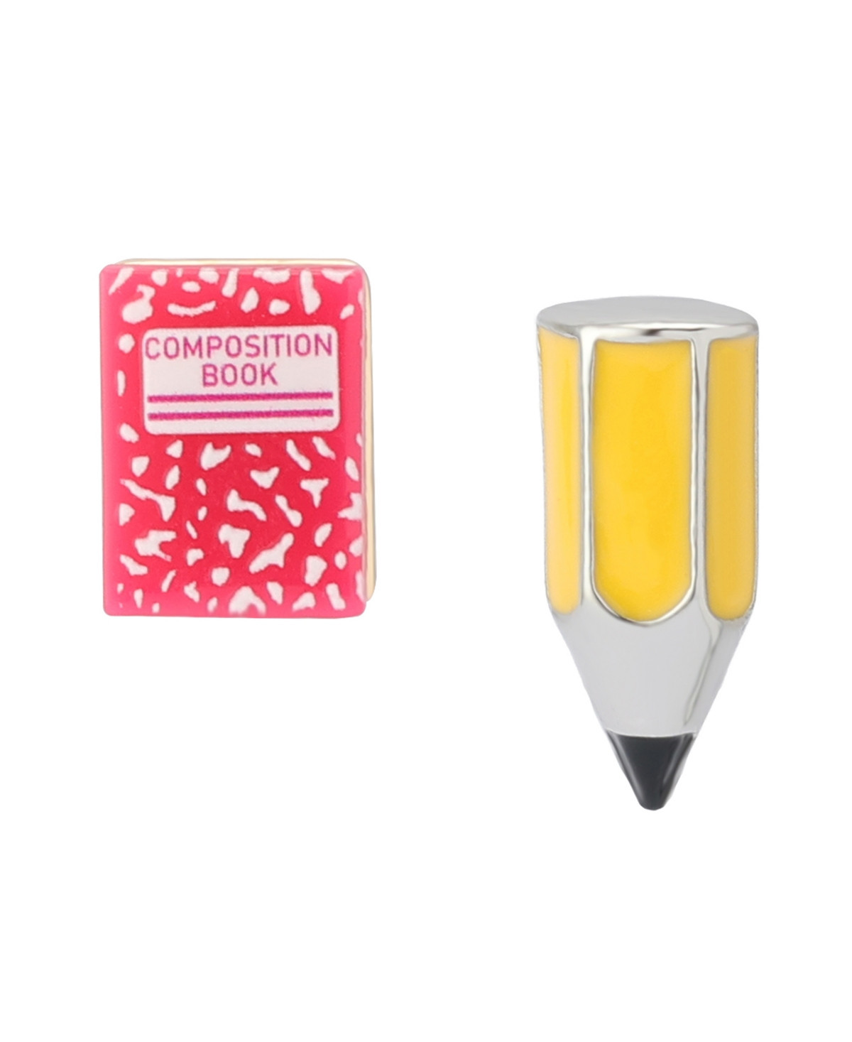 Betsey Johnson Multi-Colored Straight Pencil Notebook Mismatch Earrings - Multi, Rhodium | Macy's