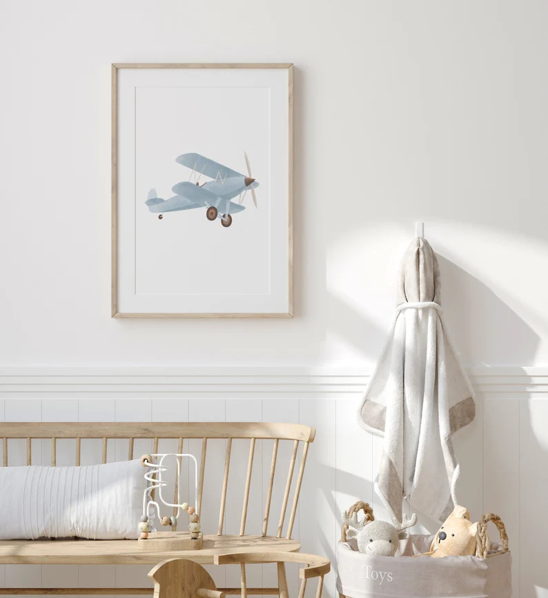 Vintage Plane Print, Biplane Wall Art, Printable Travel Wall Art, Travel Nursery Decor, Boys Room... | Etsy (US)