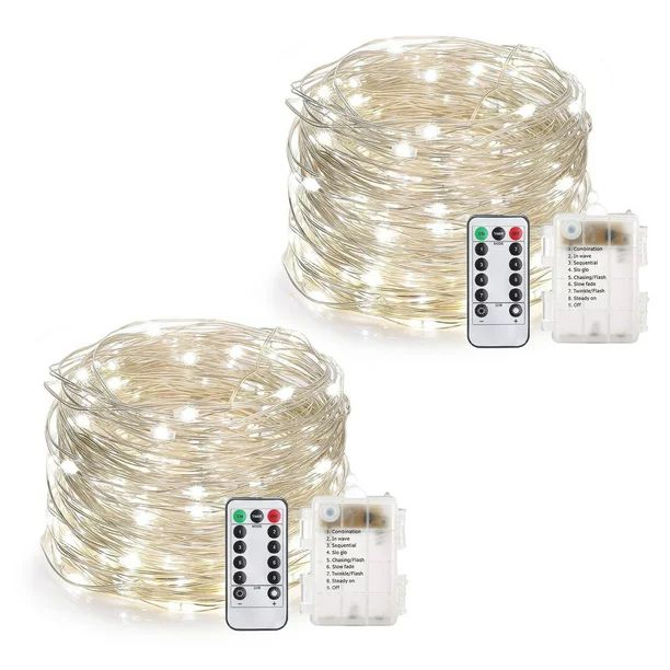 100 LED 33ft Battery Operated Fairy String Lights with Remote, Waterproof 8 Modes Silver Wire Fir... | Walmart (US)