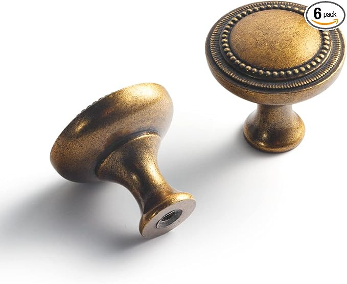 Goo-Ki 6 Pack Kitchen Cabinet Hardware Antique Brass Drawer Knobs - Single Hole Retro Bar Handles... | Amazon (US)