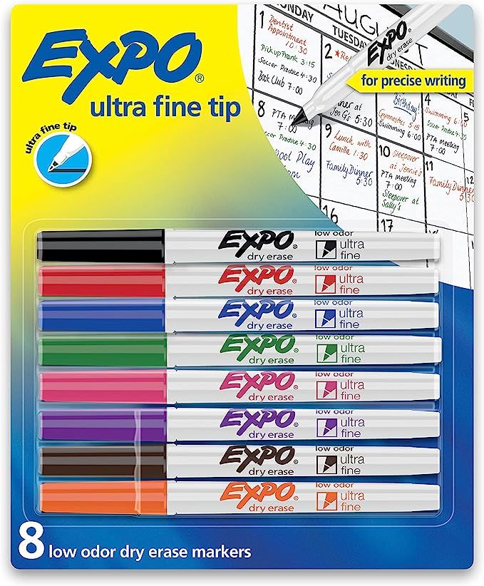EXPO Low Odor Dry Erase Markers, Ultra-Fine Tip, Assorted Colors, 8 Pack | Amazon (US)