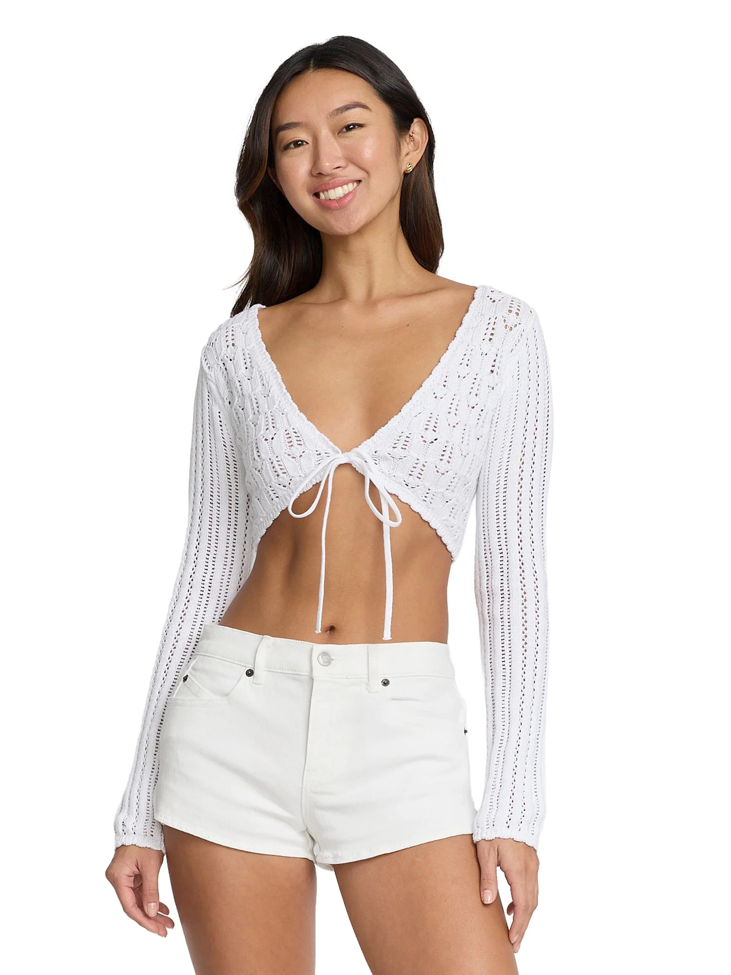 Mills by Millie Bobby Brown Women's Tie-Front Long Sleeve Sweater, Sizes XXS-XXL - Walmart.com | Walmart (US)